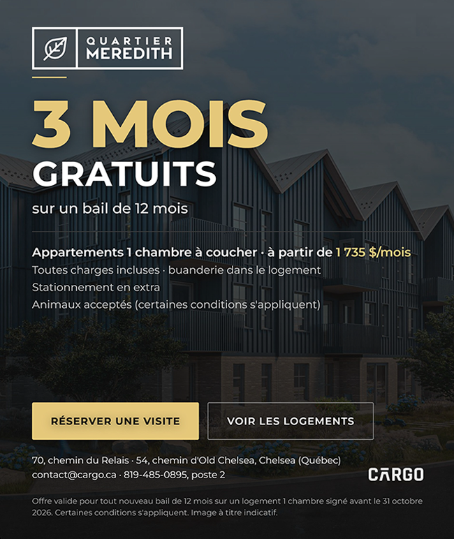 3 mois gratuits sur un bail de 12 mois – Appartements 1 chambre à coucher à partir de 1 735 $/mois. Offre valide pour tout nouveau bail signé avant le 31 octobre 2026.
